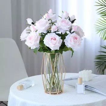 Искусственная роза со стеблем 2 головки, не увядающая, без полива, реквизит для свадебных фото, реалистичная многоразовая ветка из искусственных цветов, товары для украшения дома жёлтый