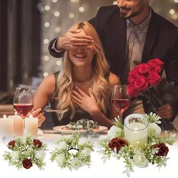 Искусственная роза свеча кольцо столб свечи зеленый цветочный венок сезонное свеча кольцо для свадьбы центральный элемент праздничный декор