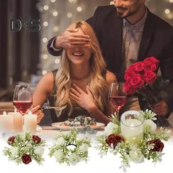 Искусственная роза свеча кольцо столб свечи зеленый цветочный венок сезонное свеча кольцо для свадьбы центральный элемент праздничный декор королевский синий