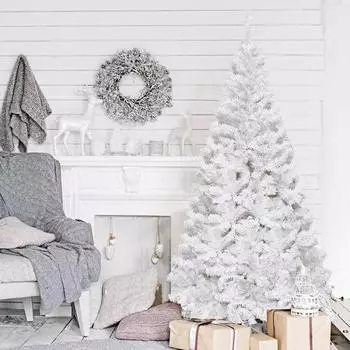 Искусственная рождественская елка 1,5 фута, белая, рождественская елка с металлической подставкой для рождественской елки, рождественская елка для украшения дома и на улице One Size