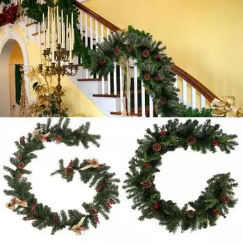 Искусственная рождественская гирлянда, искусственная гирлянда из зелени с шишкой и ягодами для праздничного декора каминной полки, окон, лестниц 1.8M