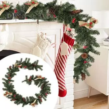 Искусственная рождественская гирлянда, искусственная гирлянда из зелени с шишкой и ягодами для праздничного декора каминной полки, окон, лестниц 1.8M