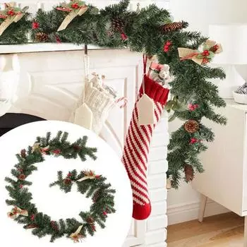 Искусственная рождественская гирлянда, искусственная гирлянда из зелени с шишкой и ягодами для праздничного декора каминной полки, окон, лестниц 1.8M