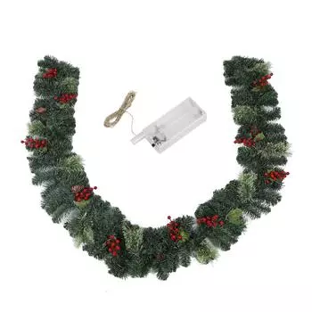 Искусственная рождественская гирлянда со светодиодными лампами 5,9 футов, красная ягода, шишки, зелень, подвесная гирлянда для