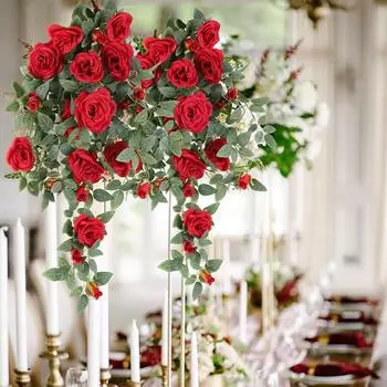 Искусственная розовая лоза, подвесные искусственные цветы, подвесные растения с подвесным подносом, искусственный цветок, настенный декор, подвесной для домашнего сада, свадебное украшение розовый