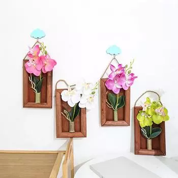 Искусственная шелковая орхидея-бабочка с деревянной картинной рамкой, настенное искусство розы красного