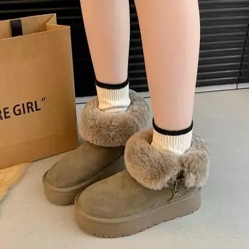 Искусственная шерсть зимние сапоги для женщин утолщенные плюшевые теплые хлопковые подбитые туфли женские модные полосатые толстые ботильоны на платформе 35 оранжевый