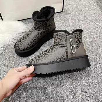 Искусственная шерсть зимние сапоги для женщин утолщенные плюшевые теплые хлопковые подбитые туфли женские модные полосатые толстые ботильоны на платформе 35 хаки