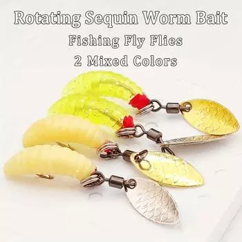 Искусственная сухая мушка-приманка в виде блесток, 6/10 шт. Крючки для ловли нахлыстом в виде червя Вращающаяся приманка в виде червя-блесток для ловли окуня и форели в пресной или соленой воде. 6Pcs-2Mixed Styles