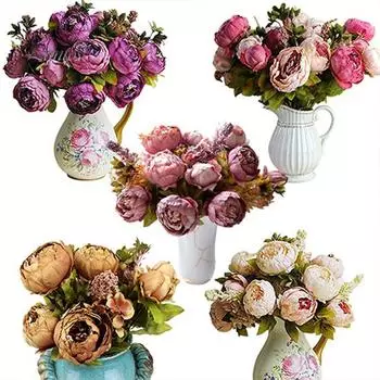 Искусственные свадебные цветы из искусственного шелка, 1 букет, 8 головок пиона для дома светло-розовый