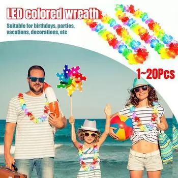 Искусственная светодиодная цветочная гирлянда Гавайское цветочное ожерелье Украшения для гавайской вечеринки Сувениры для гавайской вечеринки Товары для летней вечеринки 1PC