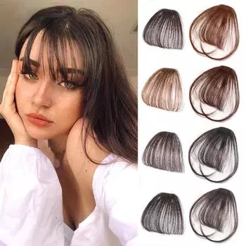 Искусственная тупая воздушная челка, заколка для волос, синтетическая искусственная бахрома, натуральная накладная шиньон для женщин, заколка на челке Have sideburns светло-коричневого