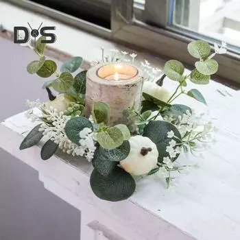 Искусственная тыква, кольцо-свеча, венок, цветочный настольный центральный элемент, искусственный цветок, кольцо-свеча для домашнего декора свадебного стола зелёный