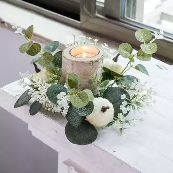 Искусственная тыква, кольцо-свеча, венок, цветочный настольный центральный элемент, искусственный цветок, кольцо-свеча для домашнего декора свадебного стола зелёный