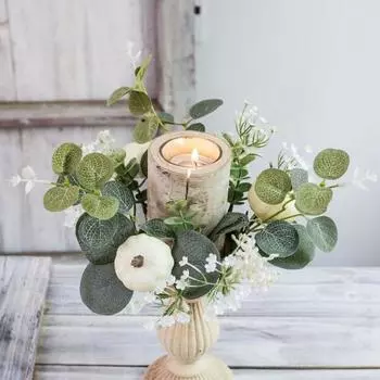 Искусственная тыква, свеча, кольцо, венок, цветочный настольный центральный элемент, искусственный цветок, свеча-столб