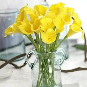 Искусственная ветка цветка каллалили со стеблем, многоразовая домашняя свадебная вечеринка, искусственный цветок, цветочная композиция, украшение для внутреннего и открытого сада, реквизит для фотографий жёлтый