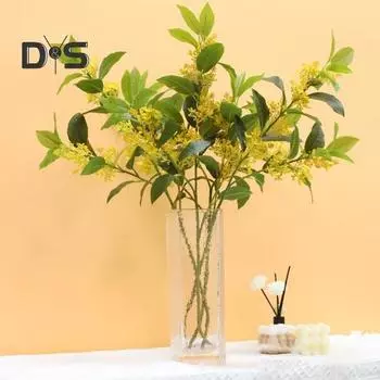 Искусственная ветка дерева Osmanthus Fragrans Маленький желтый цветок Зеленый лист Реалистичный неувядающий без полива Реквизит для фотографий Украшение для домашнего офиса жёлтый
