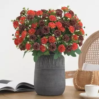 Искусственная ветка гвоздики со стеблем 10 головок, реалистичная многоразовая домашняя свадебная вечеринка, искусственный цветок, цветочное украшение, реквизит для фото розовый