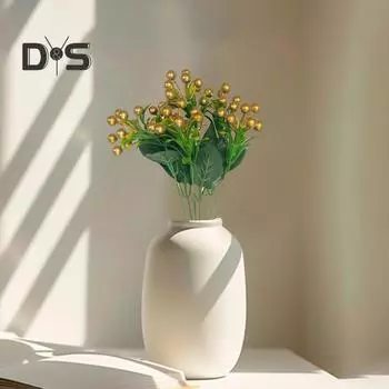 Искусственная ветка красного фруктового растения с зелеными листьями, стебель, реалистичное 6 вилок, искусственный золотой шар, новогоднее рождественское украшение дома красный