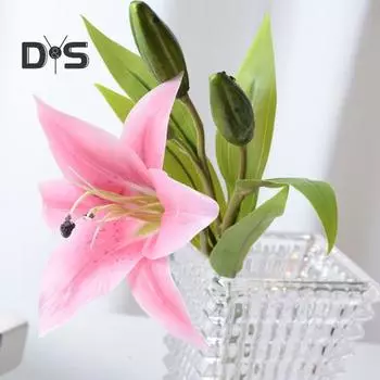 Искусственная ветка лилии со стеблем, зеленые листья, домашняя свадьба, искусственный цветок, цветочная композиция, украшение для внутреннего и открытого сада, реквизит для фотографий жёлтый