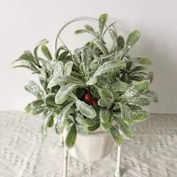 Искусственная ветка омелы, рождественское подвесное украшение из искусственной омелы с бантом, блестящими листьями, имитация ветки омелы для гирлянды, букета, двери 1pc красный