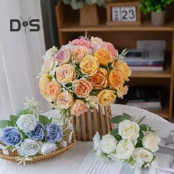 Искусственная ветка пиона с зелеными листьями, стебель, реалистичное многоразовое искусственное цветочное растение, украшение для дома, реквизит для свадебной вечеринки шампанского