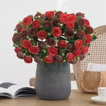 Искусственная ветка розы со стеблем 10 головок, реалистичная многоразовая домашняя свадебная вечеринка, искусственный цветок, цветочное украшение, реквизит для фотосессии красный