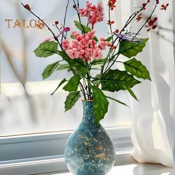 Искусственная ветка с ягодами, искусственная ветка с зелеными листьями и бабочками, реалистичная имитация зелени для домашнего декора стола, Рождества, Дня святого Валентина A