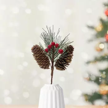 Искусственная ветка сосны с красными ягодами для вазы для цветов на праздник Length 18cm