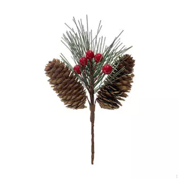 Искусственная ветка сосны с красными ягодами для гирлянд своими руками венки праздник Length 18cm
