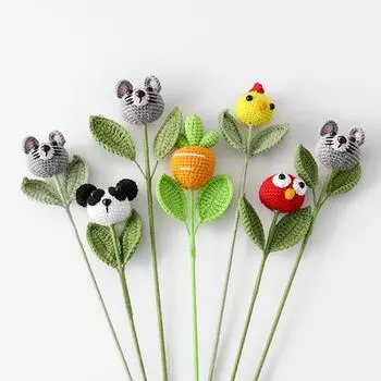 Искусственная вязаная крючком курица утка панда мышь морковь животное цветок украшения своими руками реквизит для фотосъемки