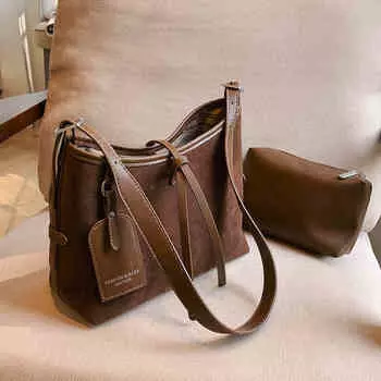 Искусственная замша женские сумки через плечо осень зима винтажная матовая дорожная композитная сумка женские модные сумки-ведра