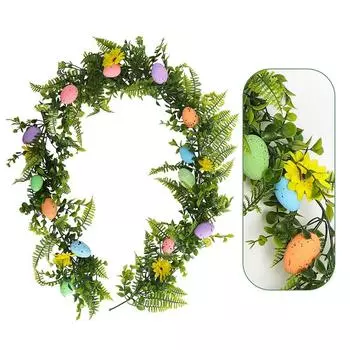 Искусственная желтая ромашка, зелень, пасхальное яйцо, гирлянда с пасхальным яйцом, весенняя цветочная гирлянда, пасхальная гирлянда для камина, домашнего стола, праздничный пасхальный декор 200cm