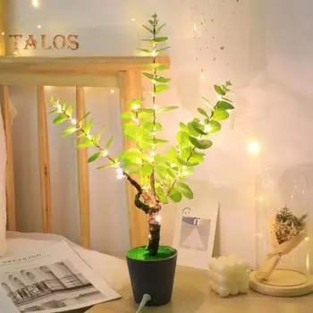 Искусственное дерево бонсай с подсветкой, питание от USB, настольное дерево в горшке, реалистичная зелень, искусственное зеленое растение для офиса, домашнего декора D