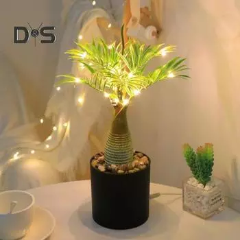 Искусственное дерево бонсай с подсветкой, питание от USB, настольное дерево в горшке, реалистичная зелень, искусственное зеленое растение для офиса, домашнего декора D