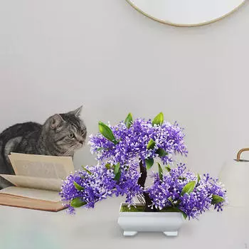 Искусственное дерево бонсай, украшение для камина, стол, маленькие искусственные растения фиолетовый