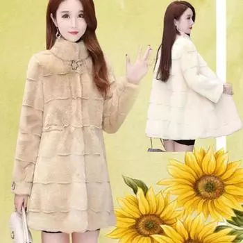 Искусственное меховое пальто женское модное тонкое зимнее новое искусственное меховое пальто из норки женское большого размера толстое длинное теплое верхнее белье L бежевый