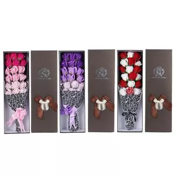 Искусственные цветы из мыла Букет Подарочная коробка Имитация День Святого Валентина Подарок на день рождения 18Pcs Gradient Pink + Box