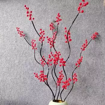 Искусственное растение, красная фруктовая ветка, длинный стебель, искусственная ягода, падуб, фрукты, новогодняя поставка, сделай сам