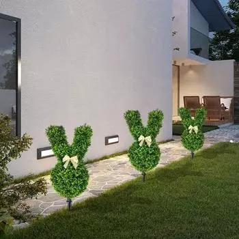 Искусственное растение-кролик, топиарий, 55 см, зеленое пасхальное дерево-кролик, искусственные кустовые растения с шипом для домашнего двора, газона, пасхальное украшение 1pc Rabbit