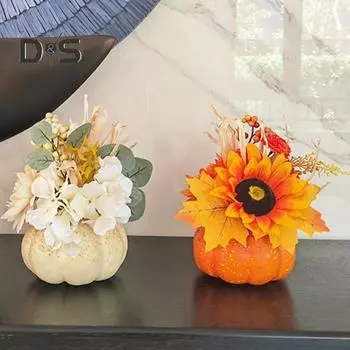 Искусственное украшение из тыквы, осенние украшения для праздника урожая с ягодами, подсолнухом, шишкой, украшением для стола на День благодарения для домашнего декора оранжевый