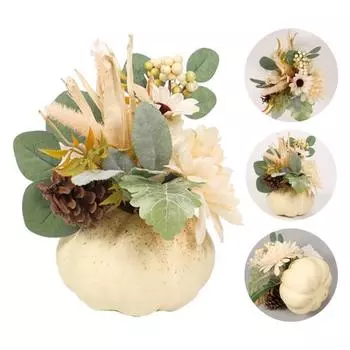 Искусственное украшение из тыквы, осенние украшения для праздника урожая с ягодами, подсолнухом, шишкой, украшением для стола на День благодарения для домашнего декора белый