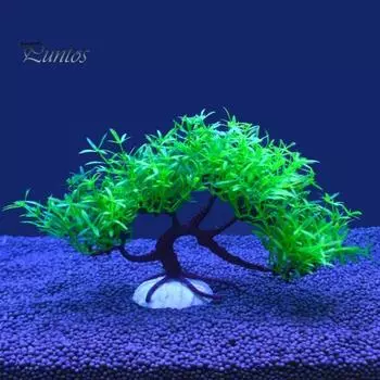 Искусственное водное растение, небольшой аквариум, дерево, реалистичное моделирование, пластик, гидропоника, долговечные украшения для водных растений для аквариума, клетка для рептилий зелёный