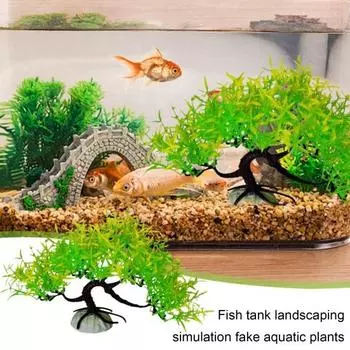 Искусственное водное растение, небольшой аквариум, дерево, реалистичное моделирование, пластик, гидропоника, долговечные украшения для водных растений для аквариума, клетка для рептилий