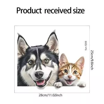 Искусственное животное Хаски Котенок Подглядывающий Наклейка на стекло AVE 25*28cm/fun-f289