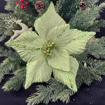 Искусственные блестящие рождественские цветы, елочные украшения, домашние искусственные цветы, рождественские украшения, новогодние украшения серебряный