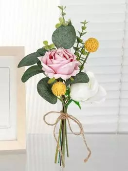 Искусственные букеты Цветочные композиции Шелковые розы Листья эвкалипта Свадебные букеты Центральные украшения для стола Искусственная зелень Стебли для ваз Украшение дома розовый