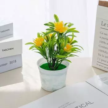 Искусственные цветы Бонсай Ваза для дома стол Мини горшечные Рождественский Свадебный декор Сделай сам Декоративный цветочный горшок Ванная Подоконник 1pc жёлтый