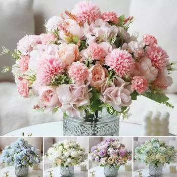 Искусственные цветы Букет искусственных пионов Смешанные цветы из искусственного шелка Букет искусственных цветов для украшения стола Декор для свадебной вечеринки белый