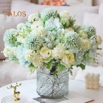 Искусственные цветы Букет искусственных пионов Смешанные цветы из искусственного шелка Букет искусственных цветов для украшения стола Декор для свадебной вечеринки фиолетовый